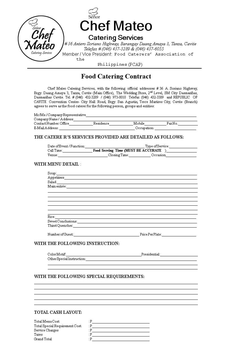 Food Catering Contract | Templates At Allbusinesstemplates Throughout Catering Contract Template Word