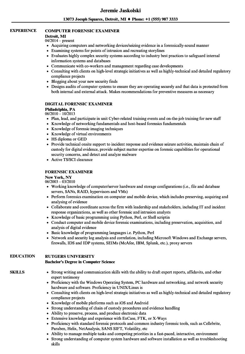 Forensic Examiner Resume Samples | Velvet Jobs Inside Forensic Report Template