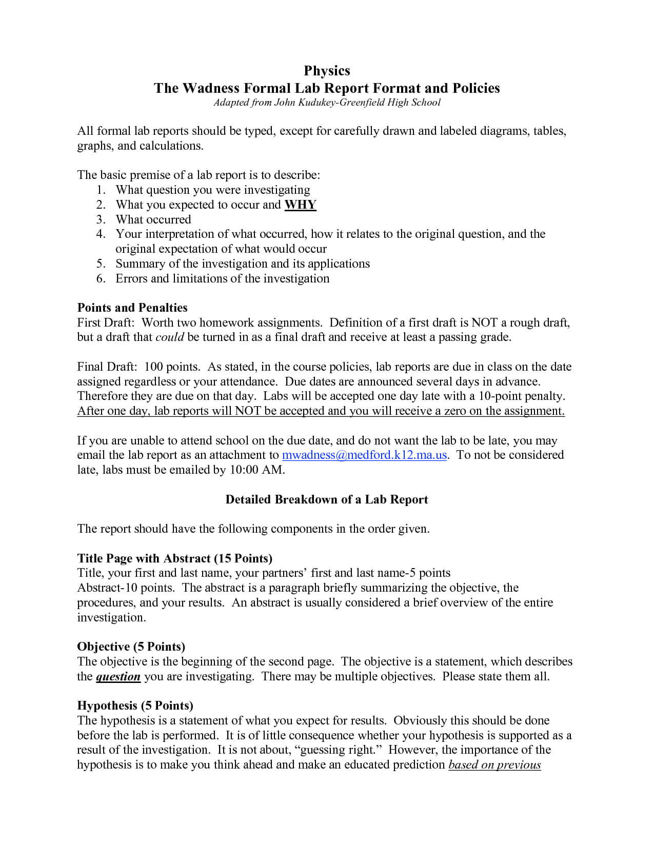 Formal Lab Report Template Physics : Biological Science Inside Physics Lab Report Template