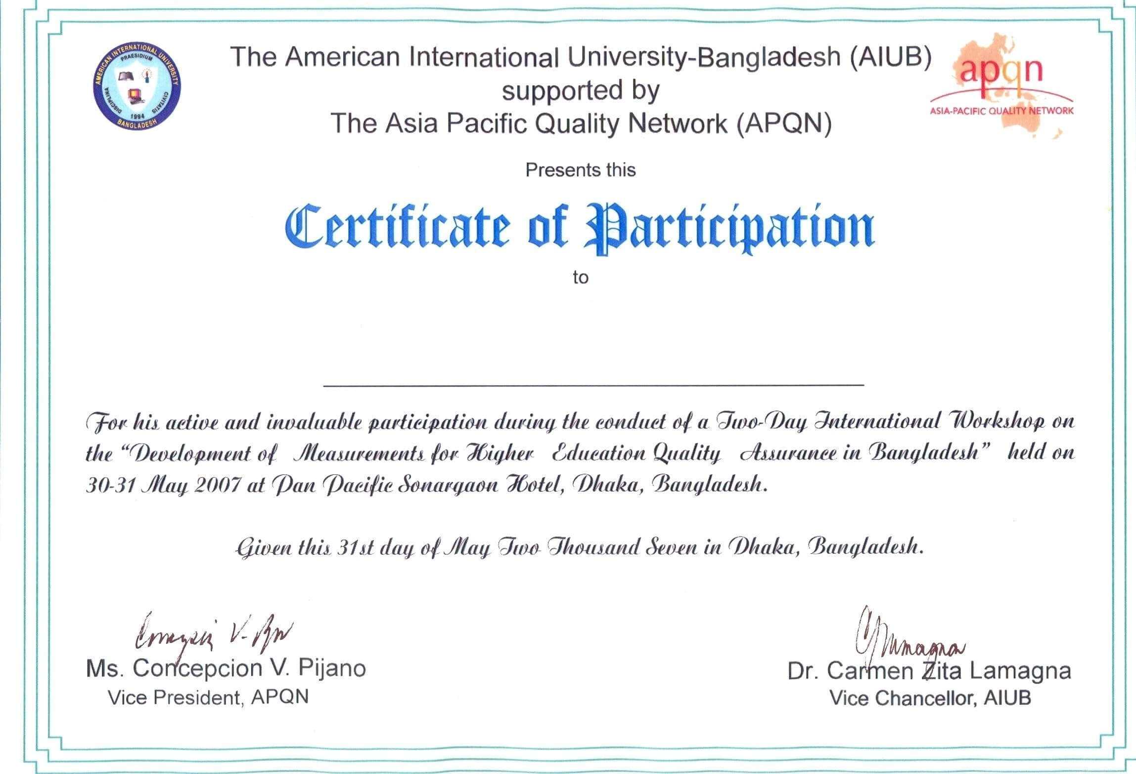 Format For Certificate Of Participation - Yatay Pertaining To Certificate Of Participation Template Doc