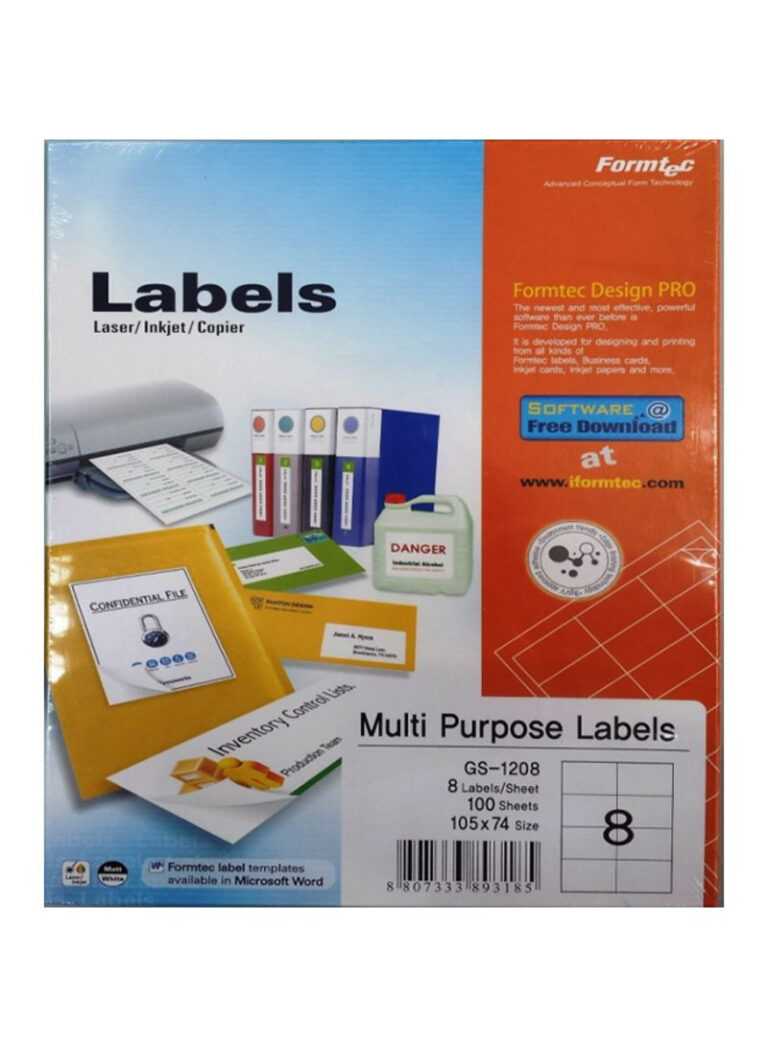 Formtec A4 Labels, 1 Lable Per Sheet 100 Sheet Box Price for Word