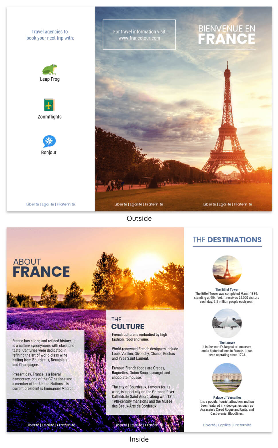 France Travel Tri Fold Brochure Regarding Word Travel Brochure Template