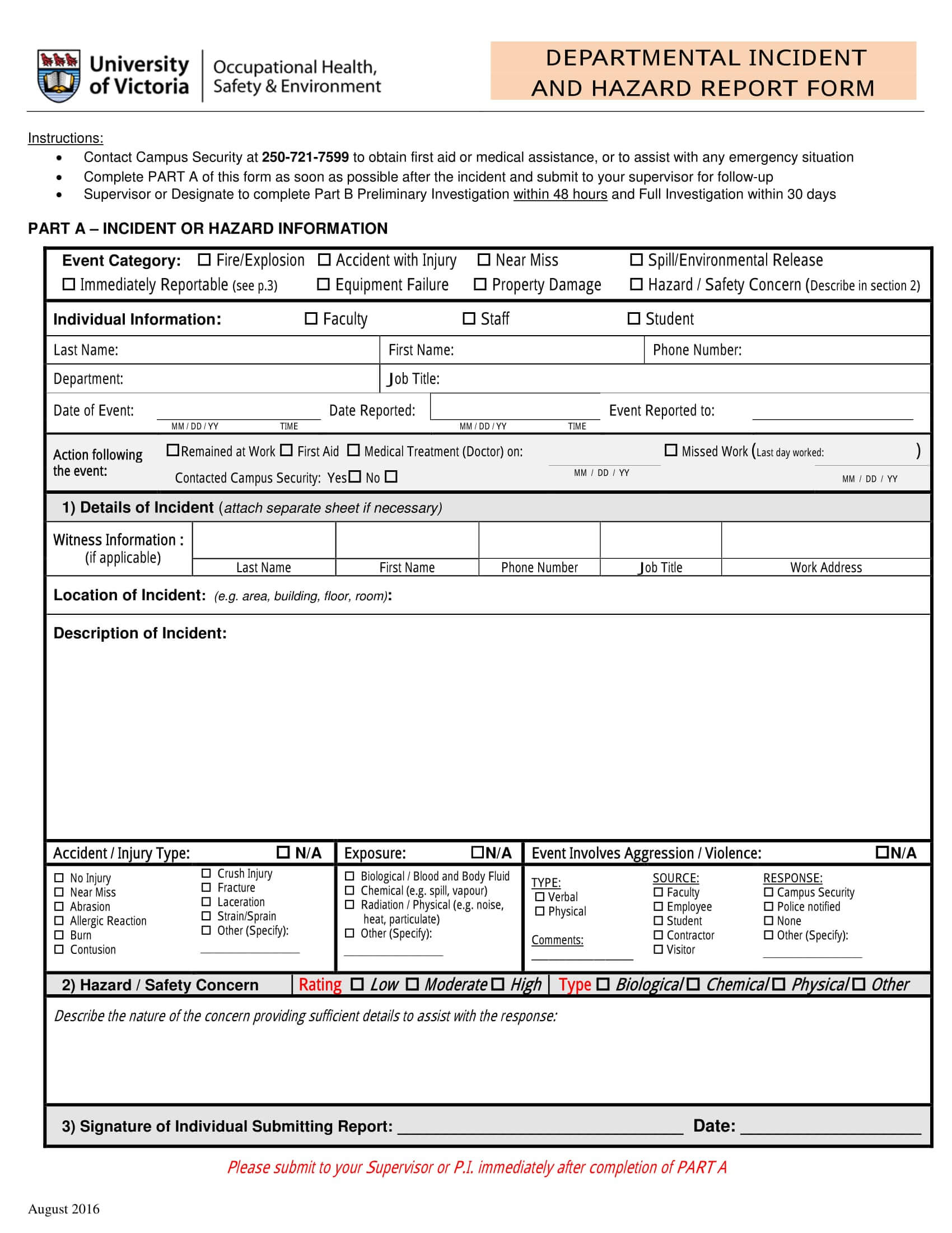 Free 13+ Hazard Report Forms In Word | Pdf Inside Near Miss Incident Report Template