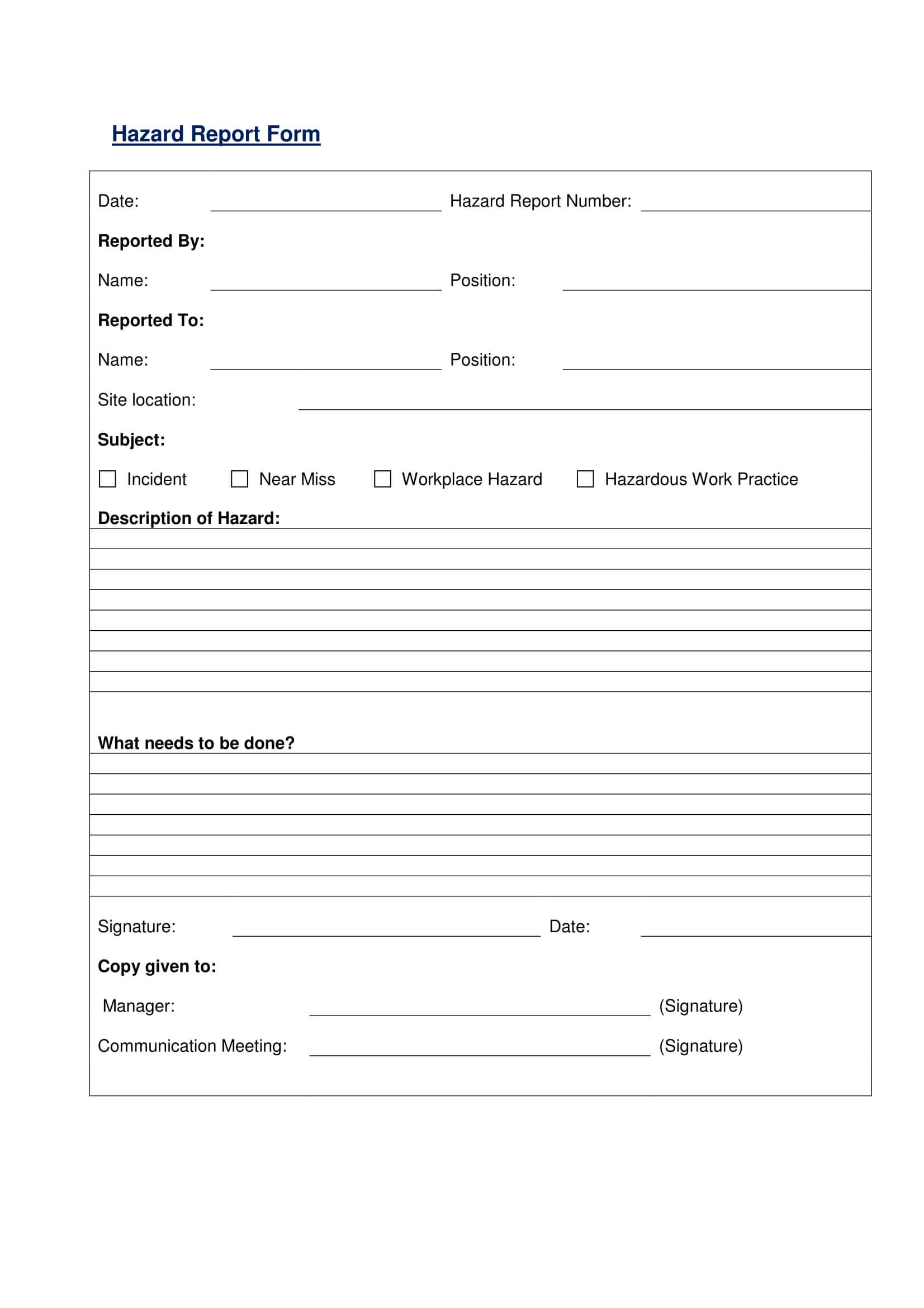 Free 13+ Hazard Report Forms In Word | Pdf Pertaining To Incident Hazard Report Form Template