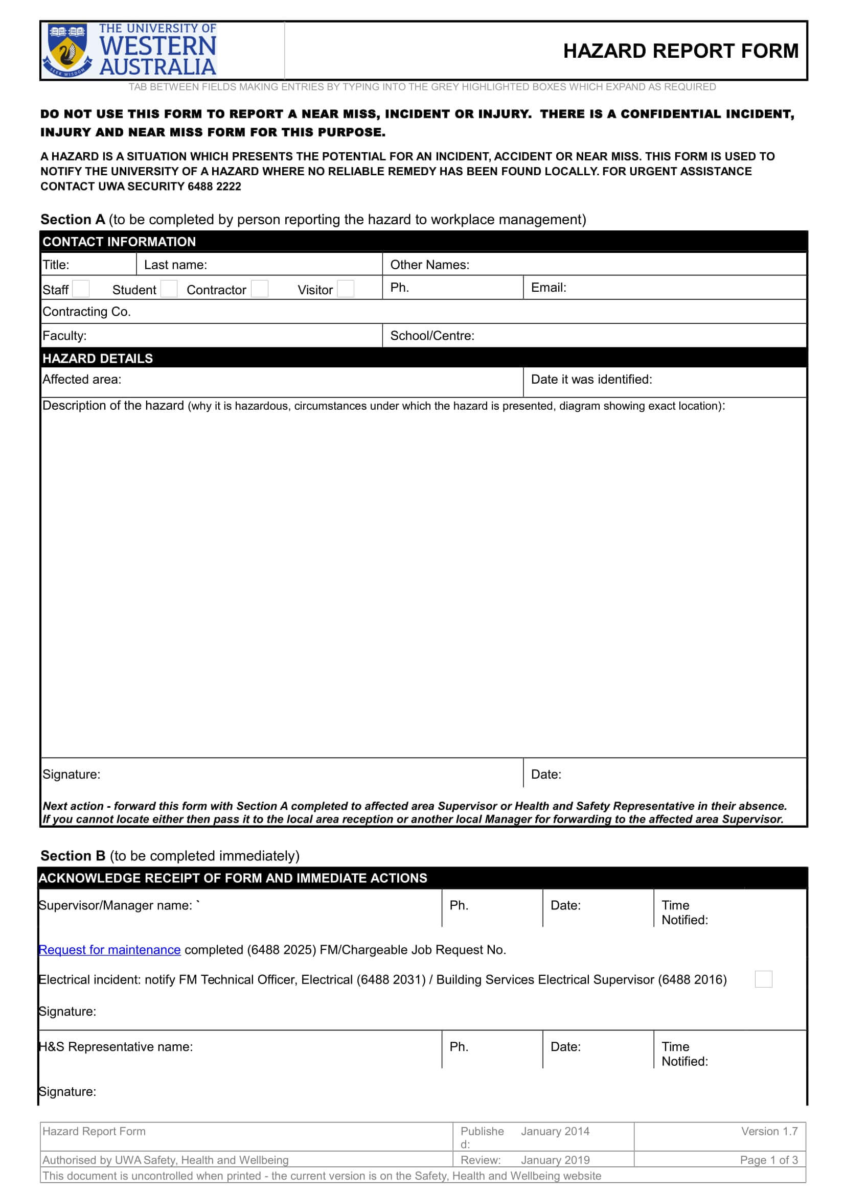 Free 13+ Hazard Report Forms In Word | Pdf With Incident Hazard Report Form Template