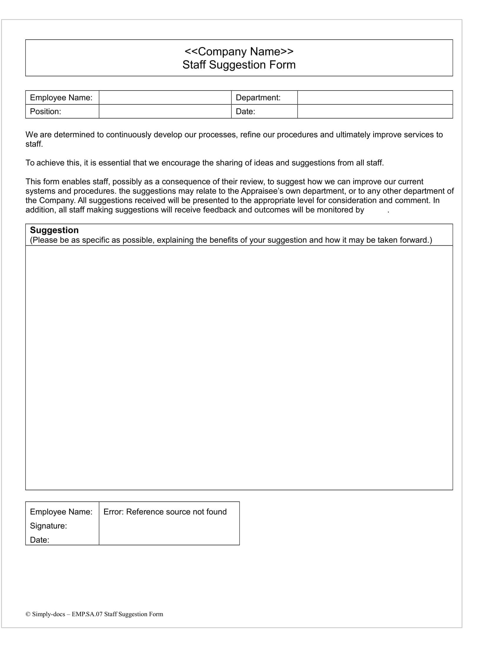 Free 14+ Employee Suggestion Forms In Word | Excel | Pdf Pertaining To Word Employee Suggestion Form Template