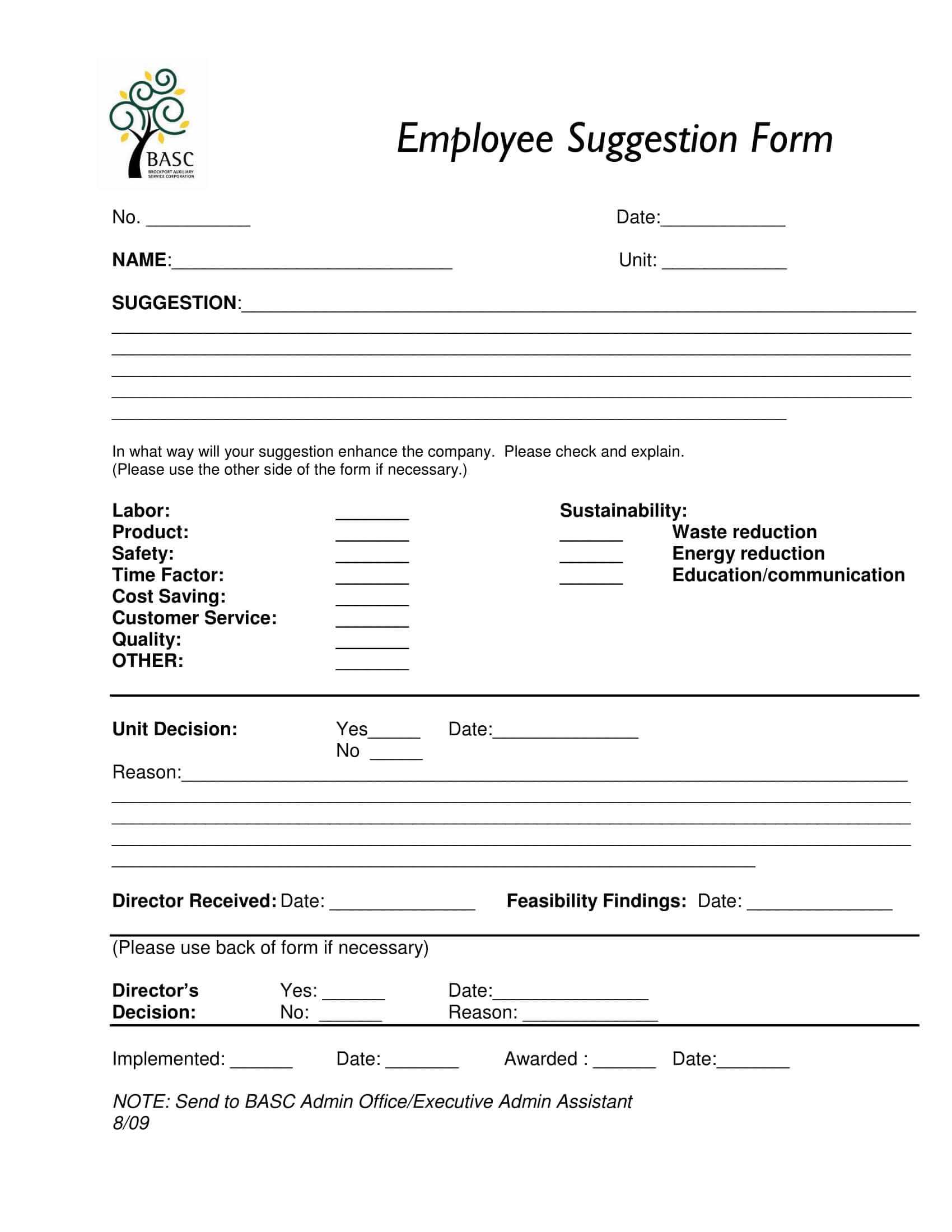 Free 14+ Employee Suggestion Forms In Word | Excel | Pdf Pertaining To Word Employee Suggestion Form Template