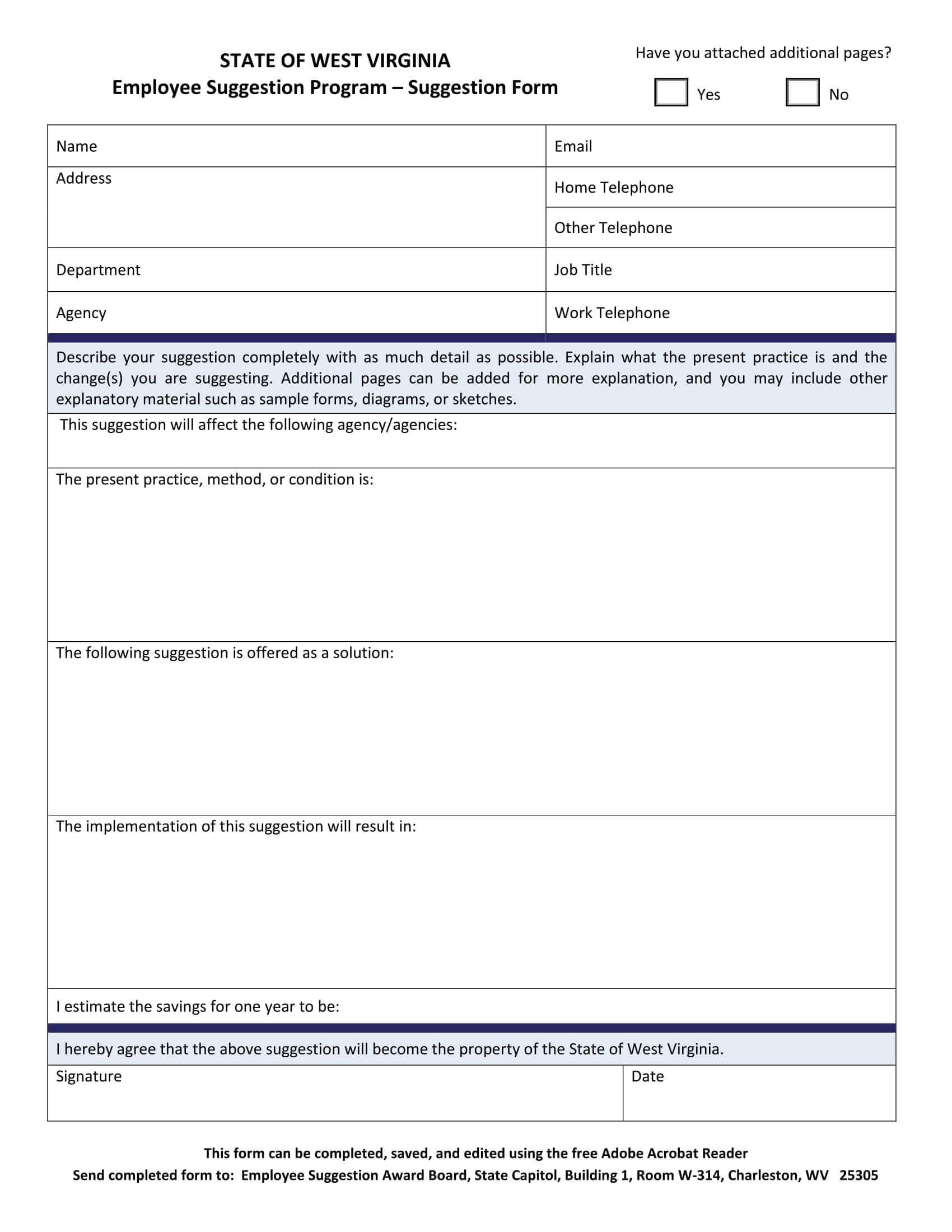 Free 14+ Employee Suggestion Forms In Word | Excel | Pdf With Word Employee Suggestion Form Template