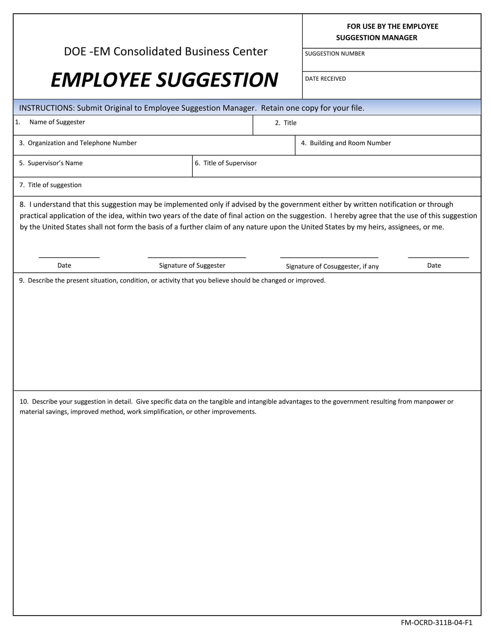Free 14+ Employee Suggestion Forms In Word | Excel | Pdf Within Word Employee Suggestion Form Template