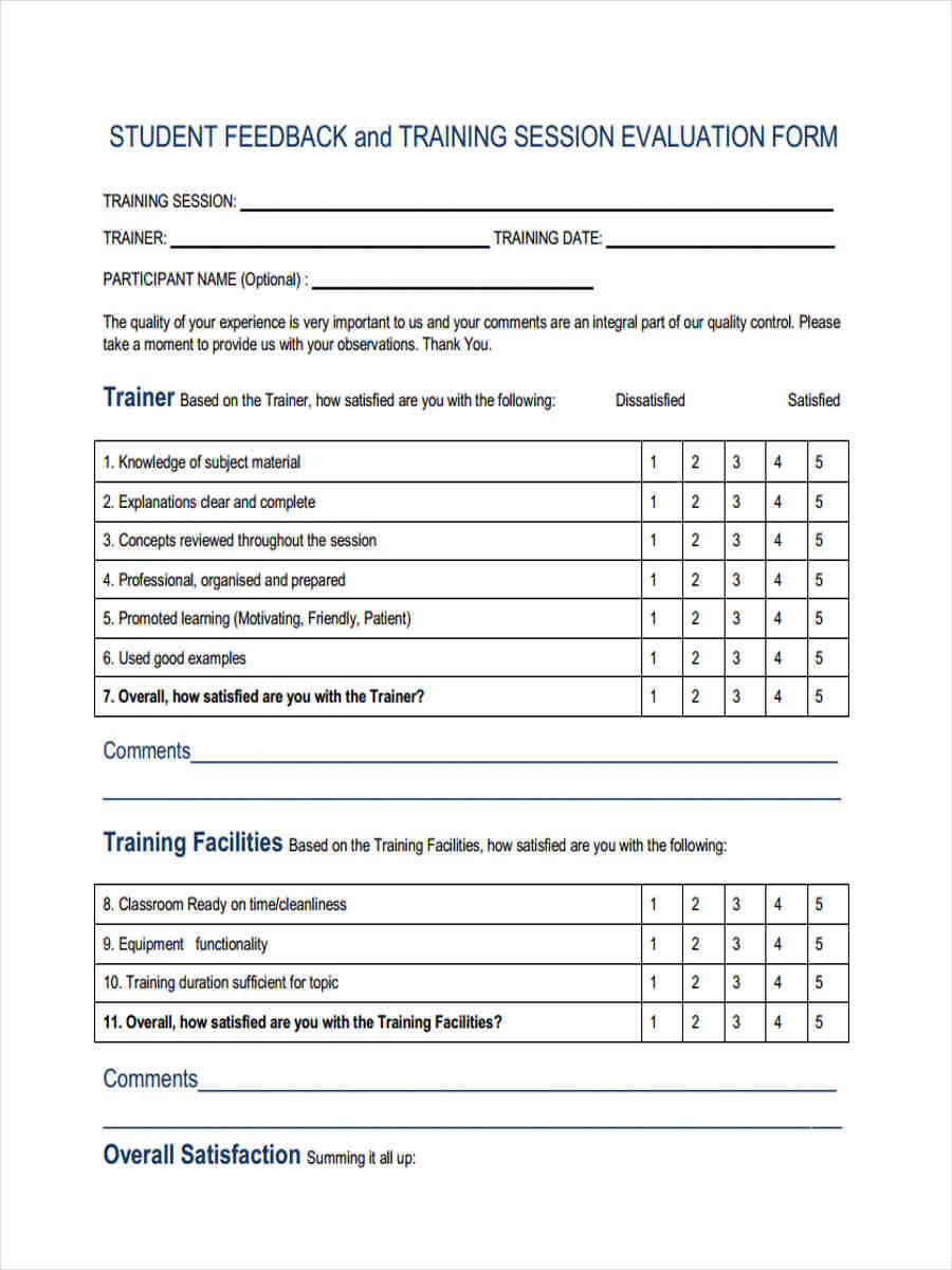 Free 16+ Training Feedback Form Examples | Pdf For Student Feedback Form Template Word