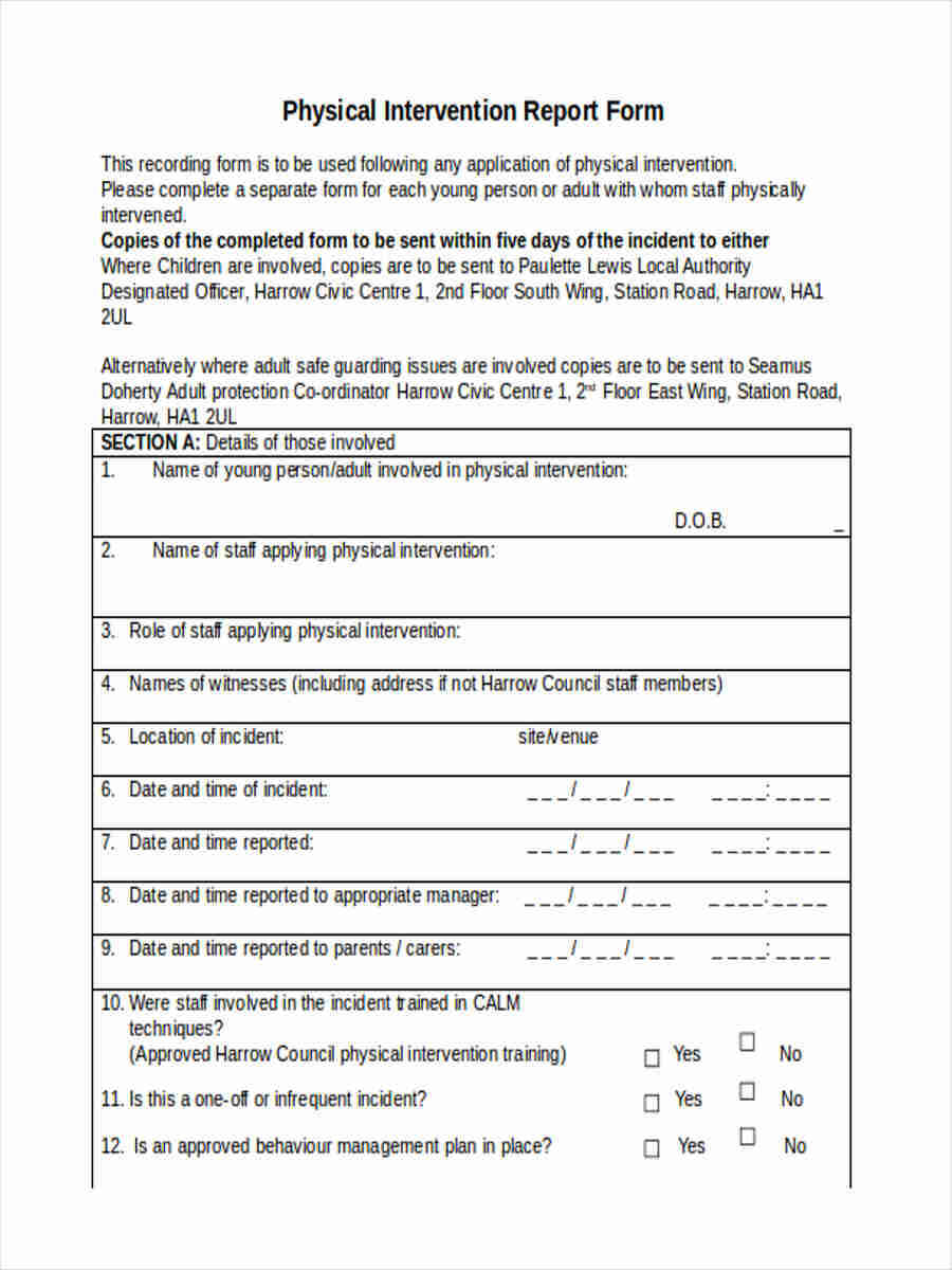 Free 6+ Physical Report Form In Sample, Example, Format Inside Intervention Report Template