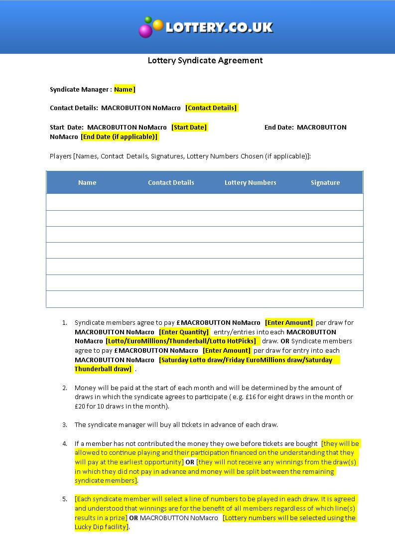Free 6+ Significance Of Lottery Syndicate Forms In Pdf | Doc Intended For Lottery Syndicate Agreement Template Word