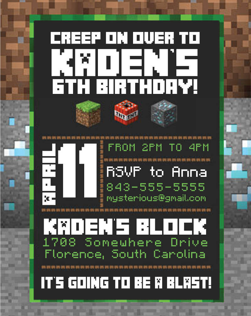 Free 8+ Minecraft Birthday Invitation Designs & Examples In In Minecraft Birthday Card Template