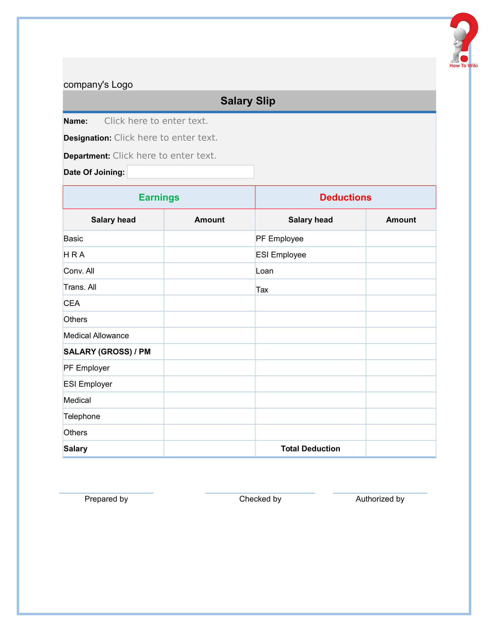 Free Blank Payslip Template 1 | How To Wiki With Blank Payslip Template