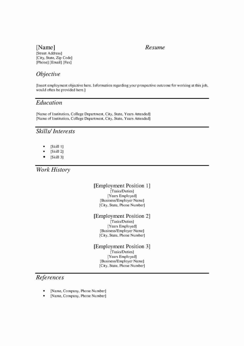 Free Blank Resume Templates For Microsoft Word – Yatay Pertaining To Free Blank Resume Templates For Microsoft Word