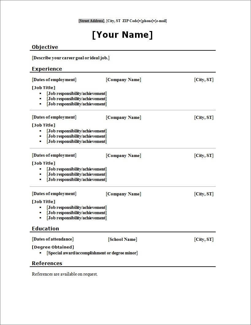 Free Blank Resume Templates For Microsoft Word – Zohre In Free Basic Resume Templates Microsoft Word