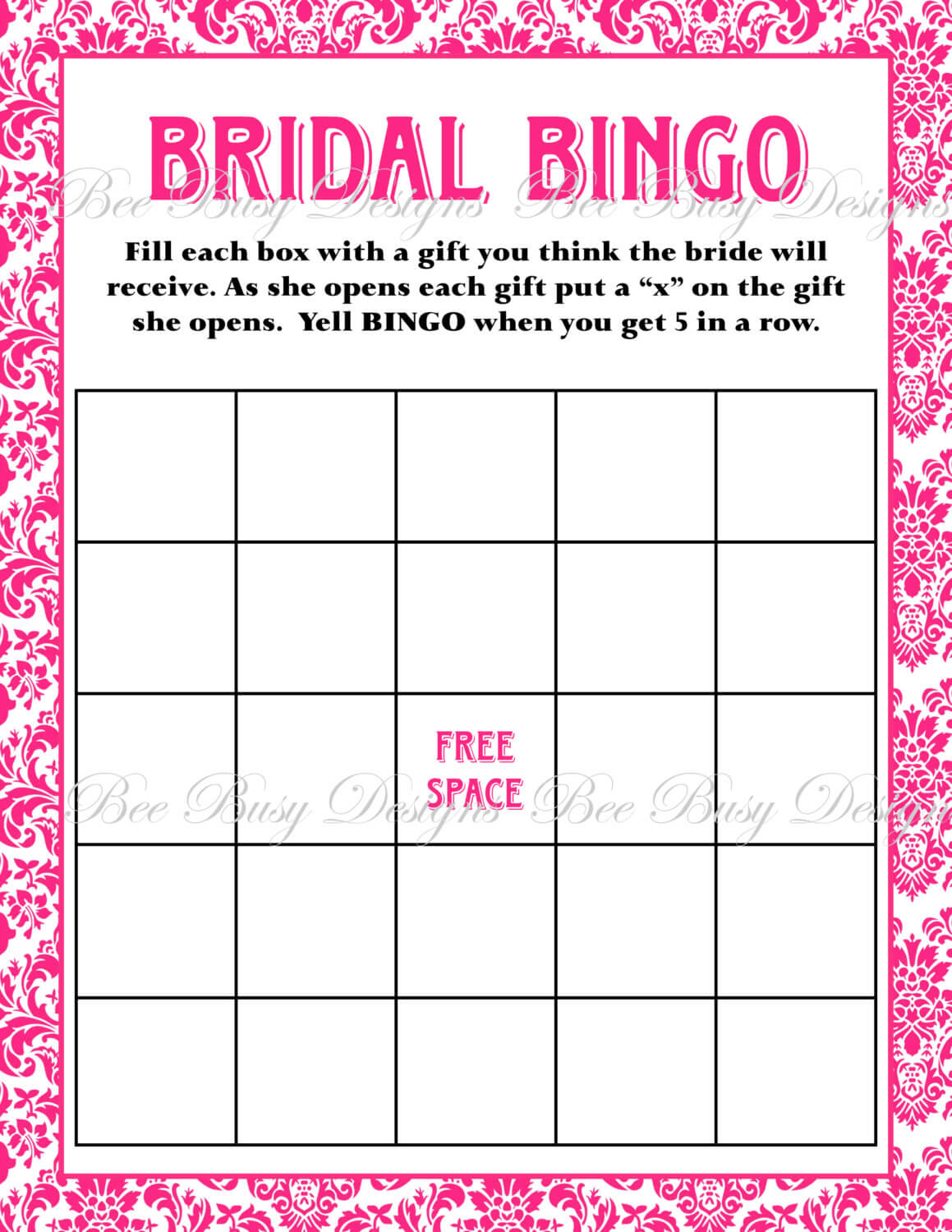 Free Bridal Bingo Template ] - Bridal Shower Bingo Template For Blank Bridal Shower Bingo Template