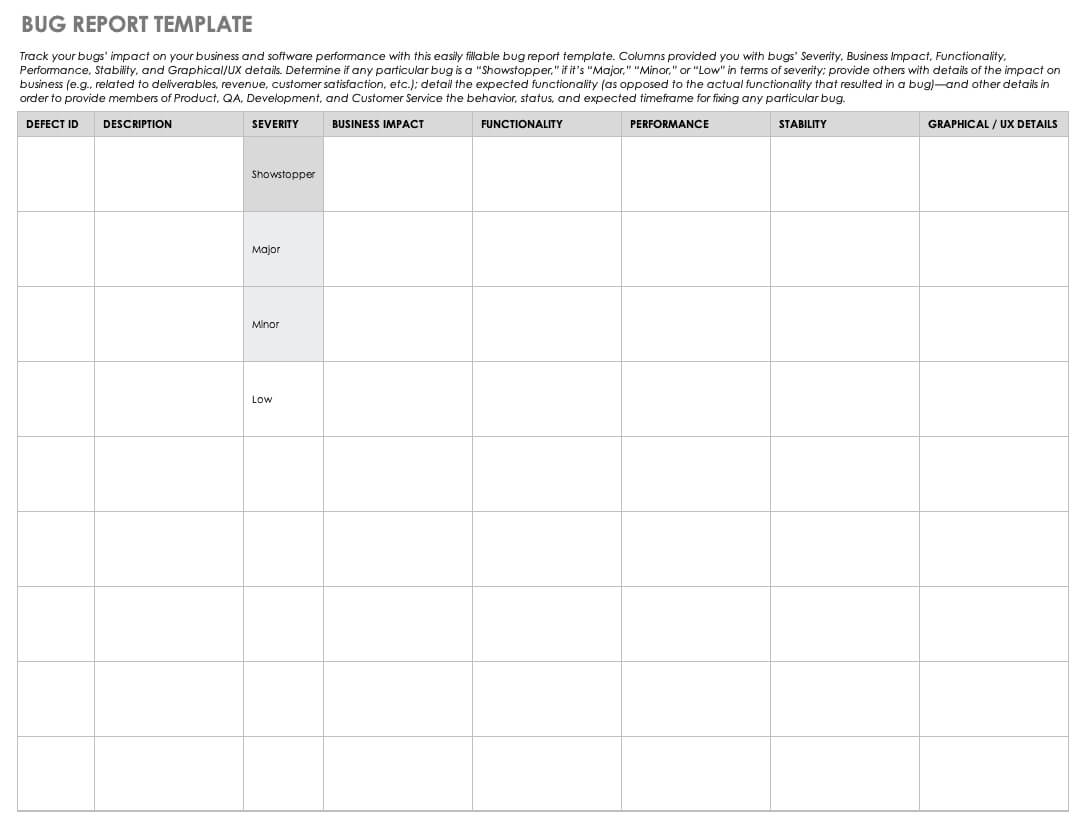 Free Bug Report Templates And Forms | Smartsheet With Bug Report Template Xls