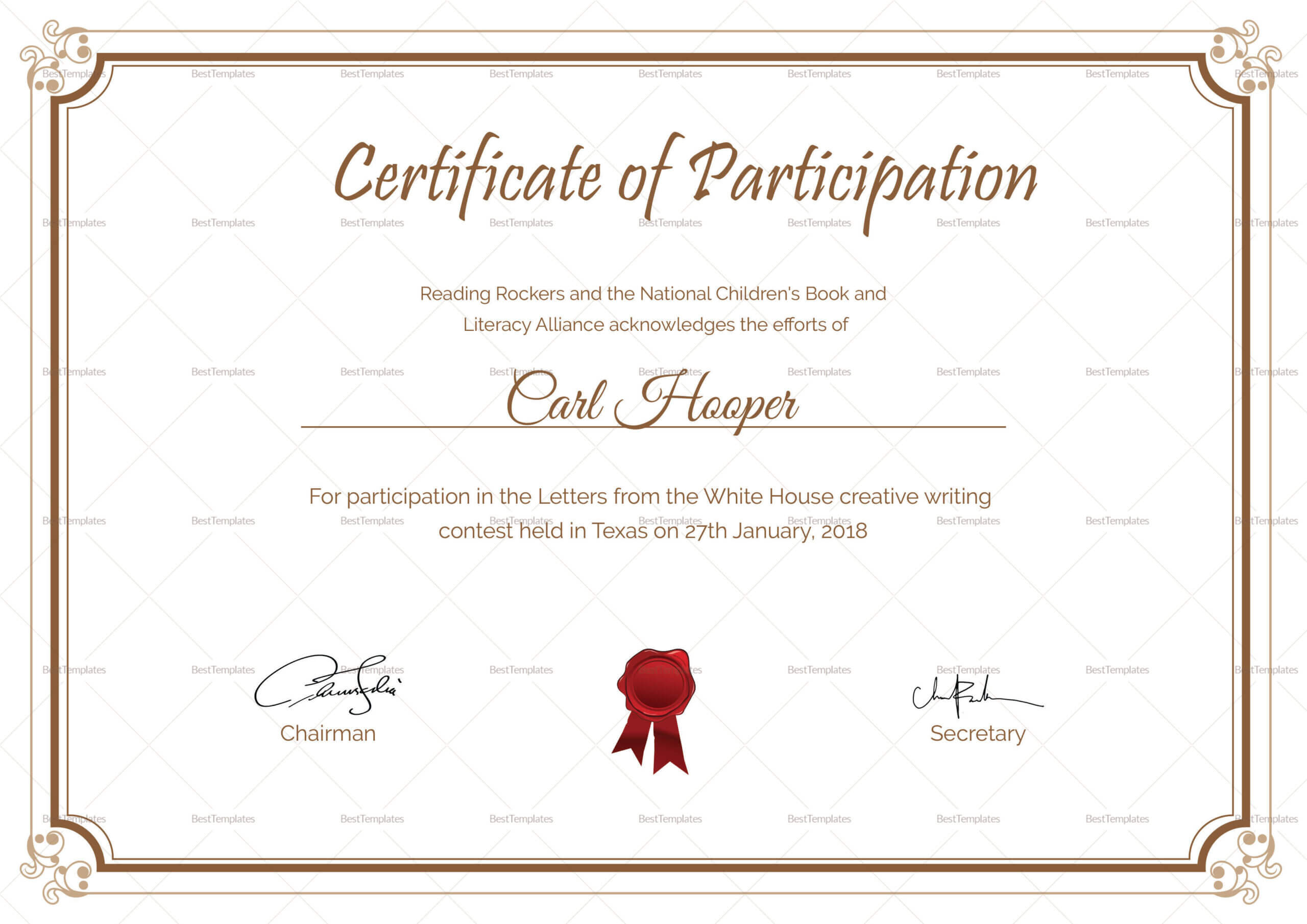 Free Certificate Templates For Middle School Thepaperseller Inside Certificate Of Participation Word Template