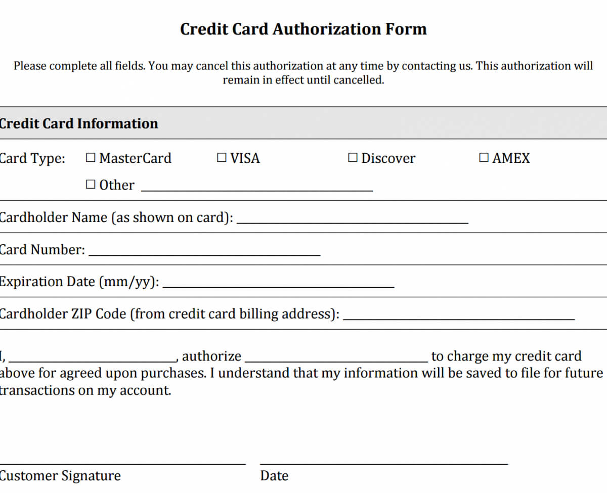 Free Credit Card Authorization Form Templates [Download Regarding Order Form With Credit Card Template