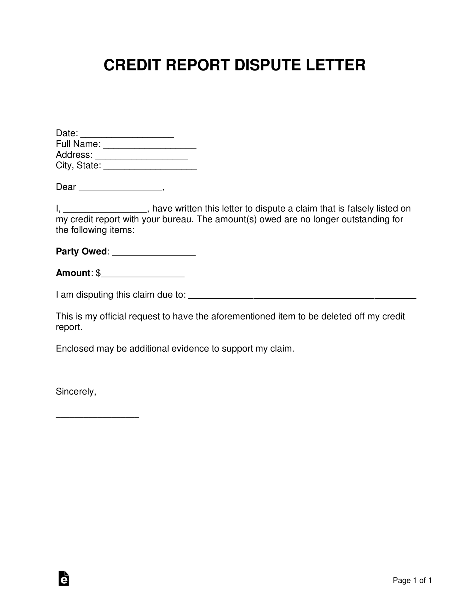 Free Credit Report Dispute Letter Template – Sample – Word In Credit Report Dispute Letter Template