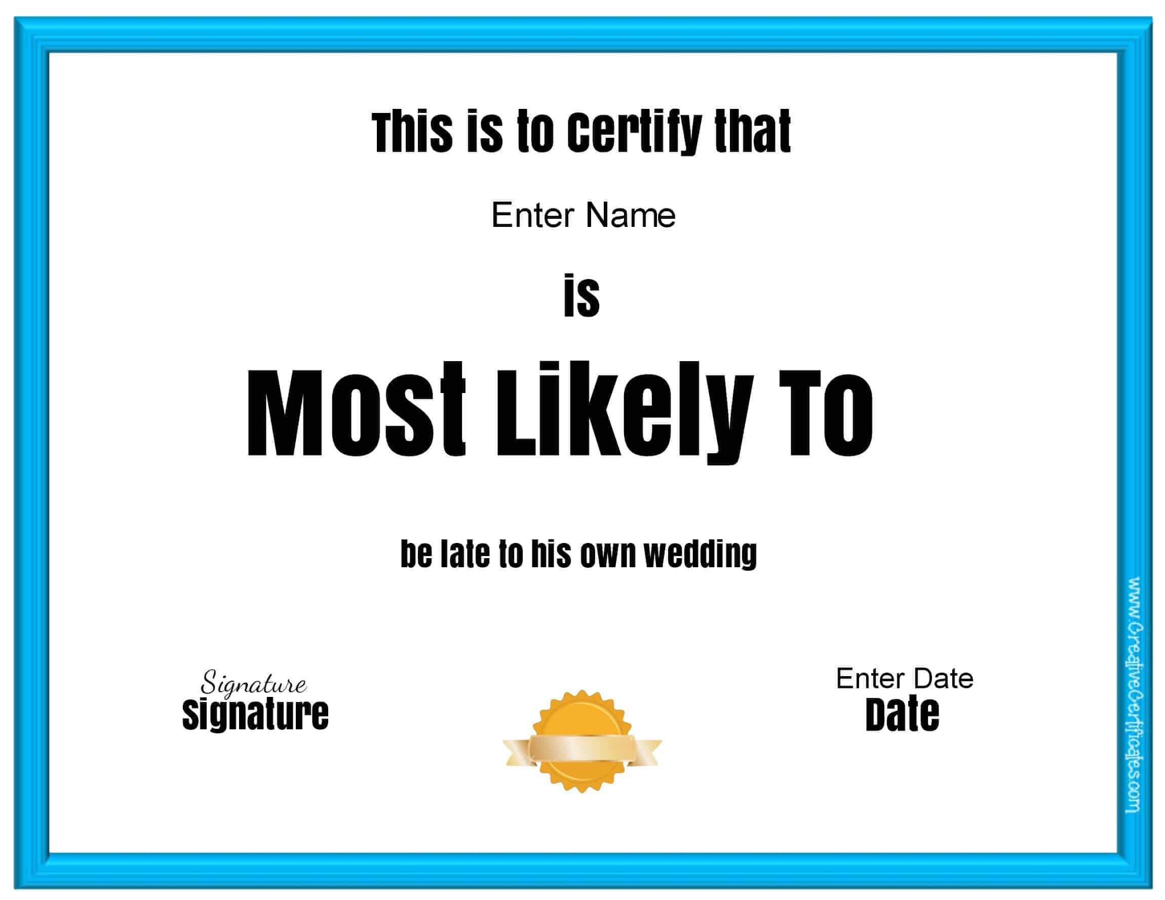 Free Customizable "most Likely To Awards" Regarding Superlative Certificate Template