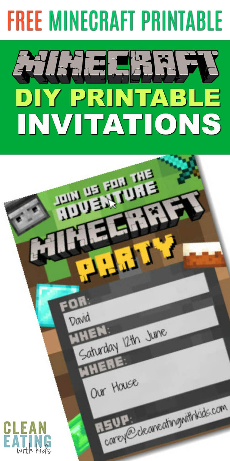Free Diy Printable Minecraft Birthday Invitation – Clean In Minecraft Birthday Card Template