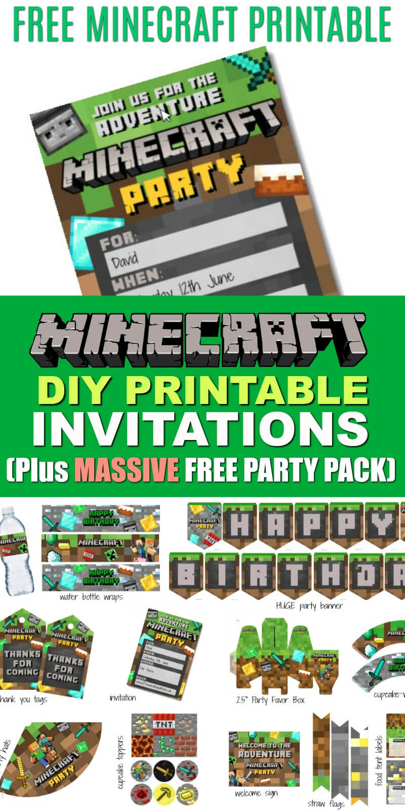 Free Diy Printable Minecraft Birthday Invitation - Clean With Regard To Minecraft Birthday Card Template