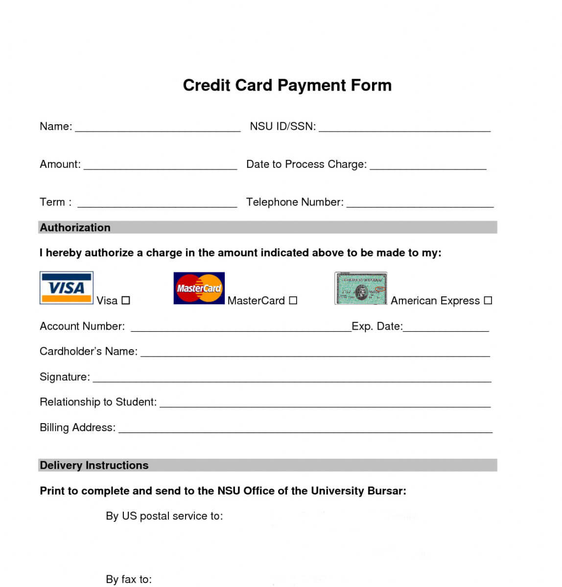 Free Free Credit Card Payment Form Template Within Order Form With Credit Card Template
