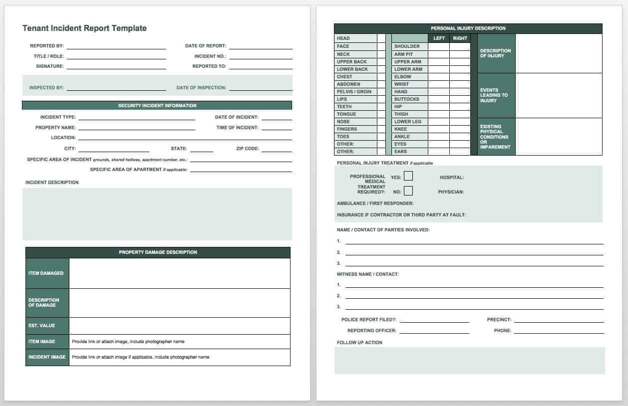 Free Incident Report Templates & Forms | Smartsheet Throughout Vehicle Accident Report Template