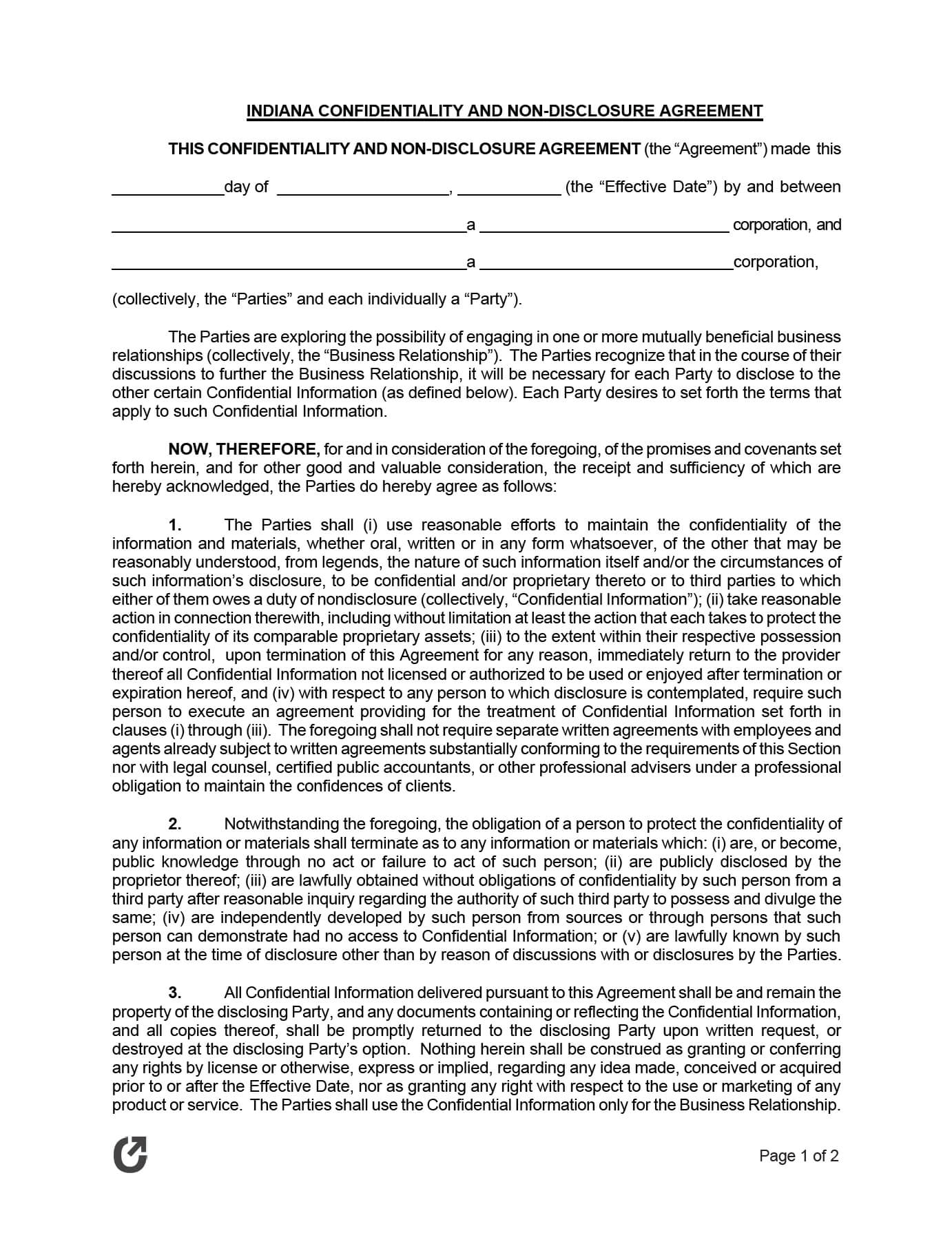 Free Indiana Non Disclosure Agreement | Pdf | Word Within Nda Template Word Document
