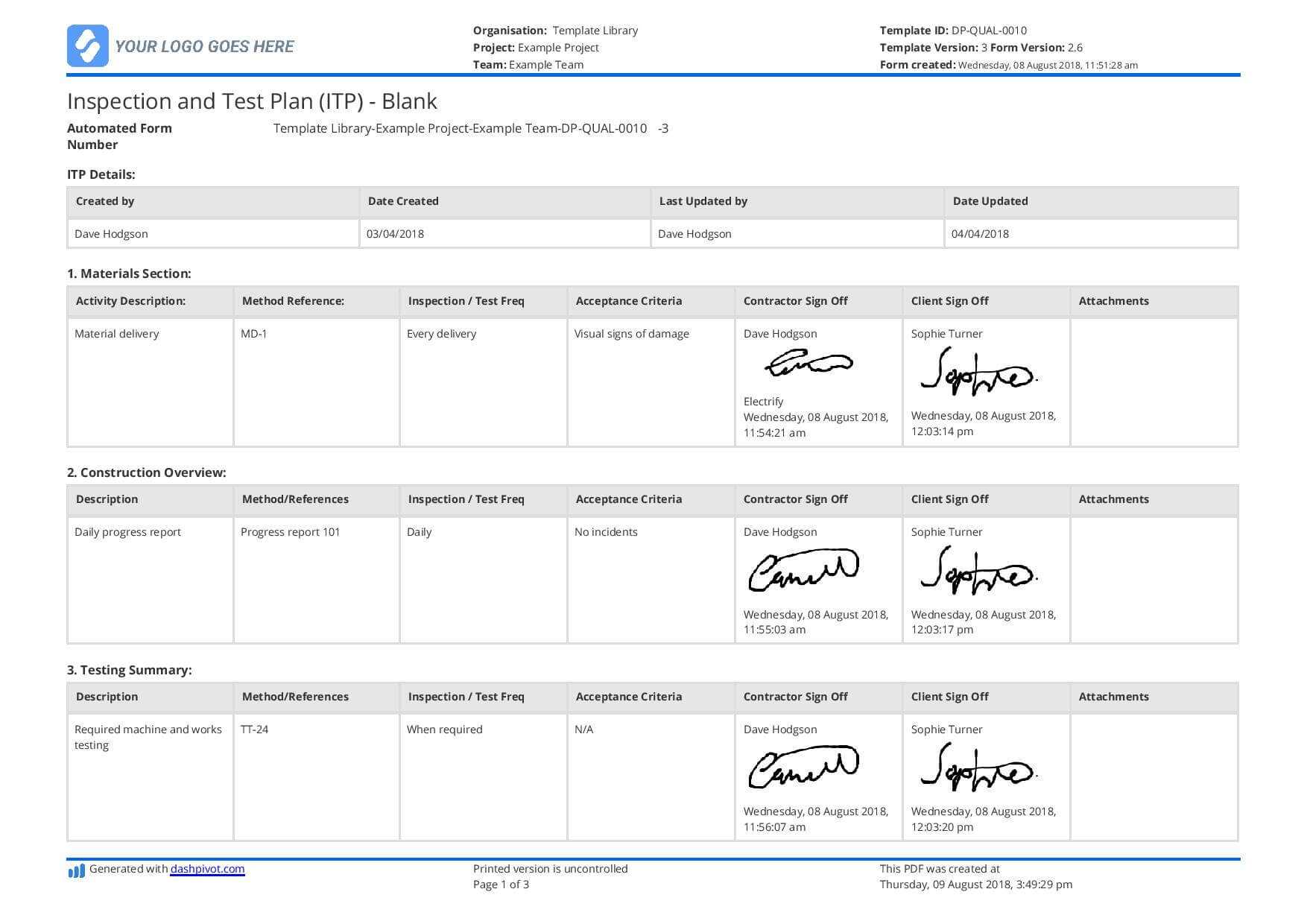 Free Inspection And Test Plan Template (Better Than Excel With Test Template For Word