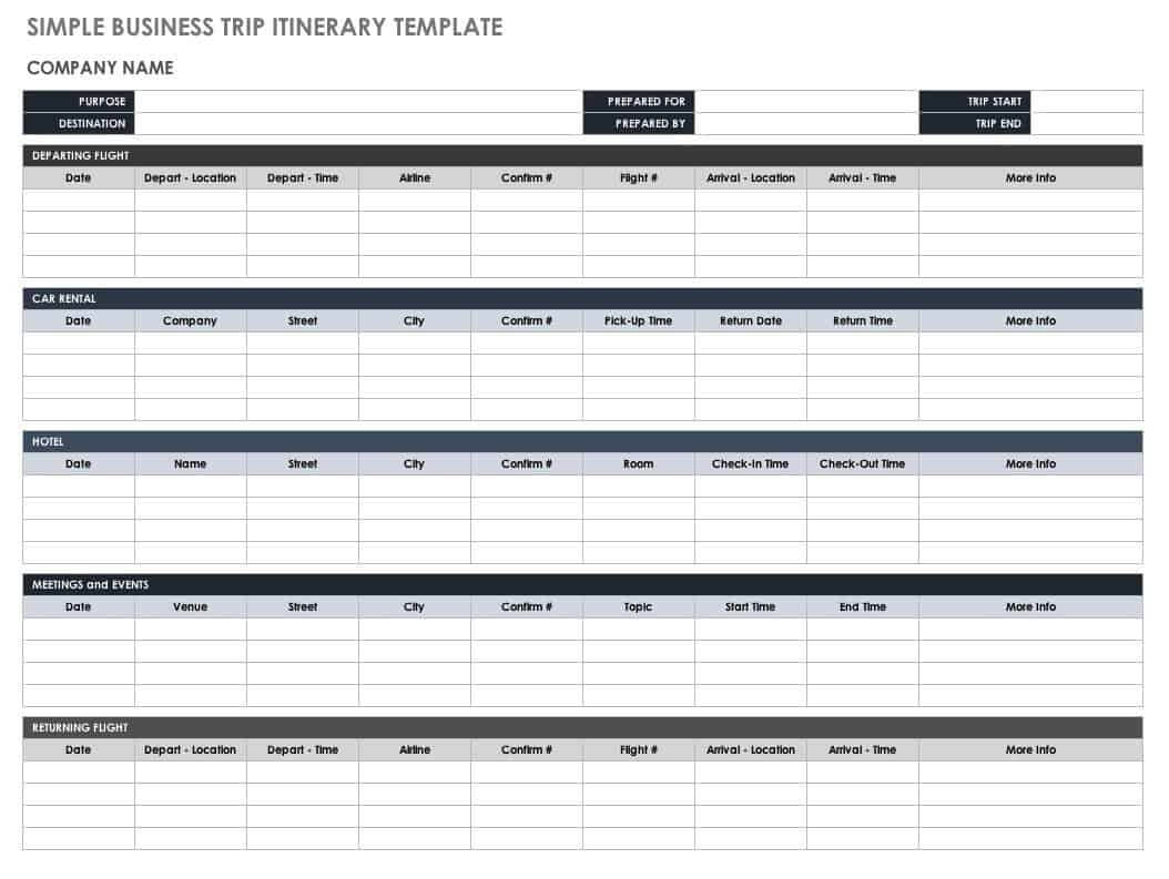 Free Itinerary Templates | Smartsheet Pertaining To Blank Trip Itinerary Template