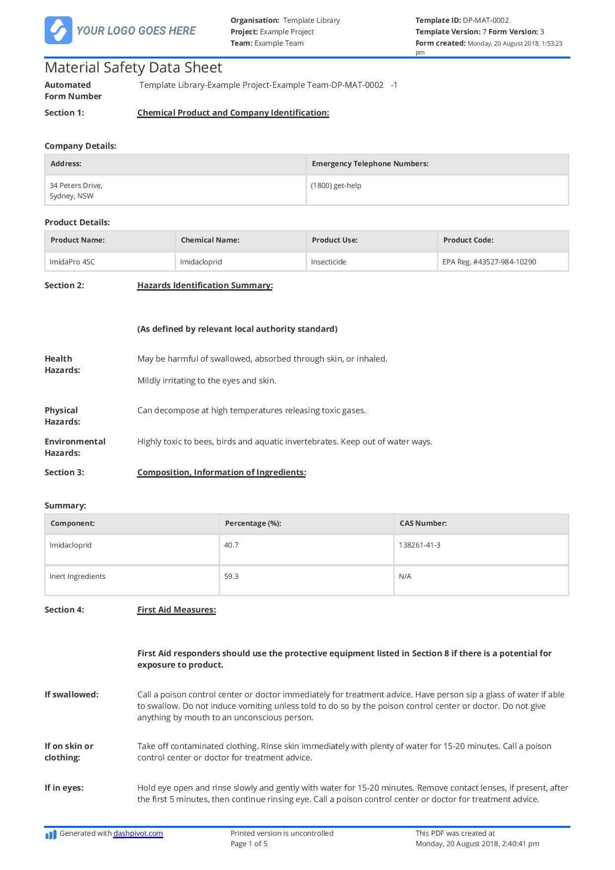 Free Material Safety Data Sheet Template (Better Than Word Within Datasheet Template Word