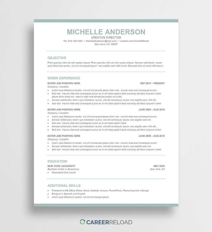 Free Modern Resume Template – Michelle – Career Reload Throughout Microsoft Word Resume Template Free