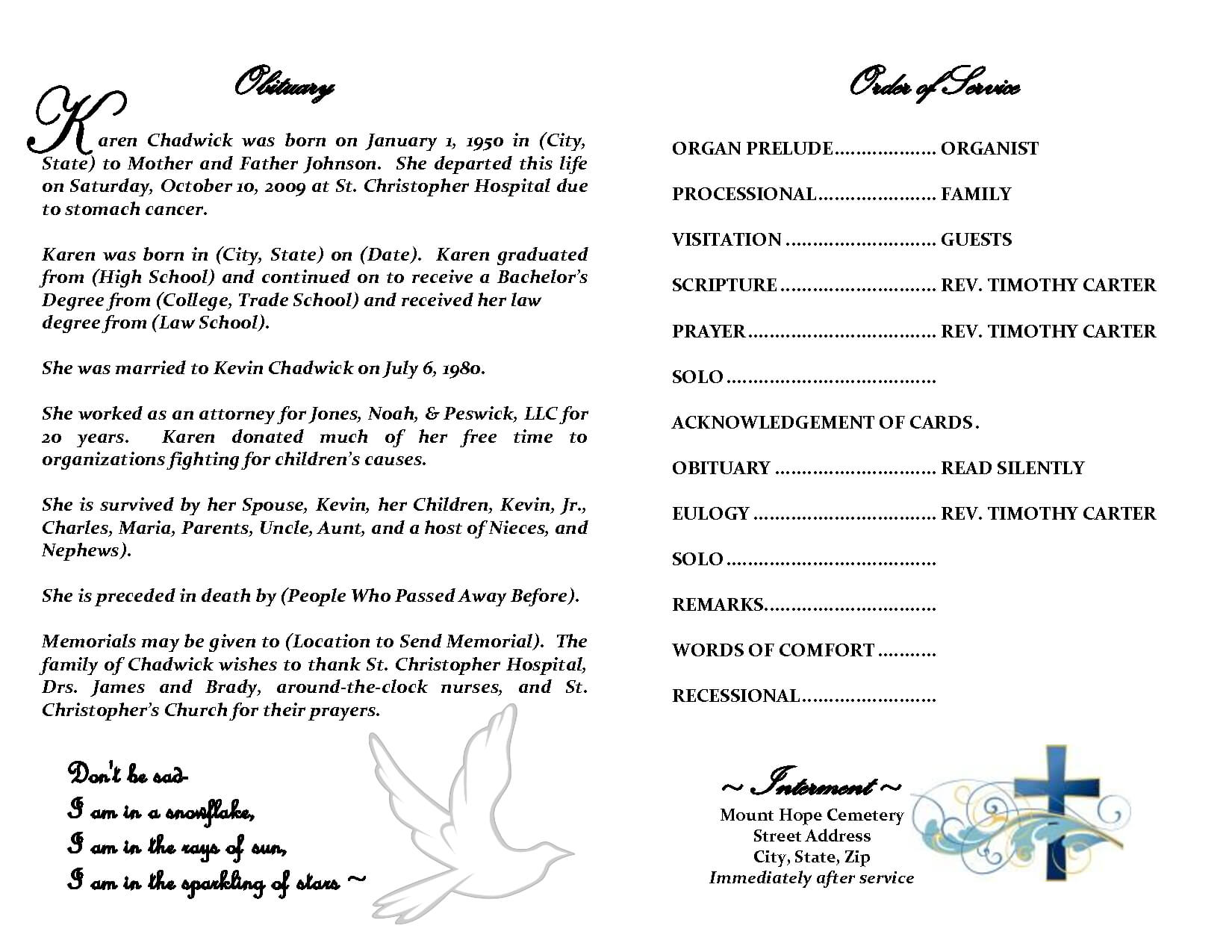 Free Obituary Templates ] – Sample Funeral Obituary Template Inside Free Obituary Template For Microsoft Word