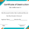 Free Printable Certificate Of Destruction Sample inside Free Certificate Of Destruction Template