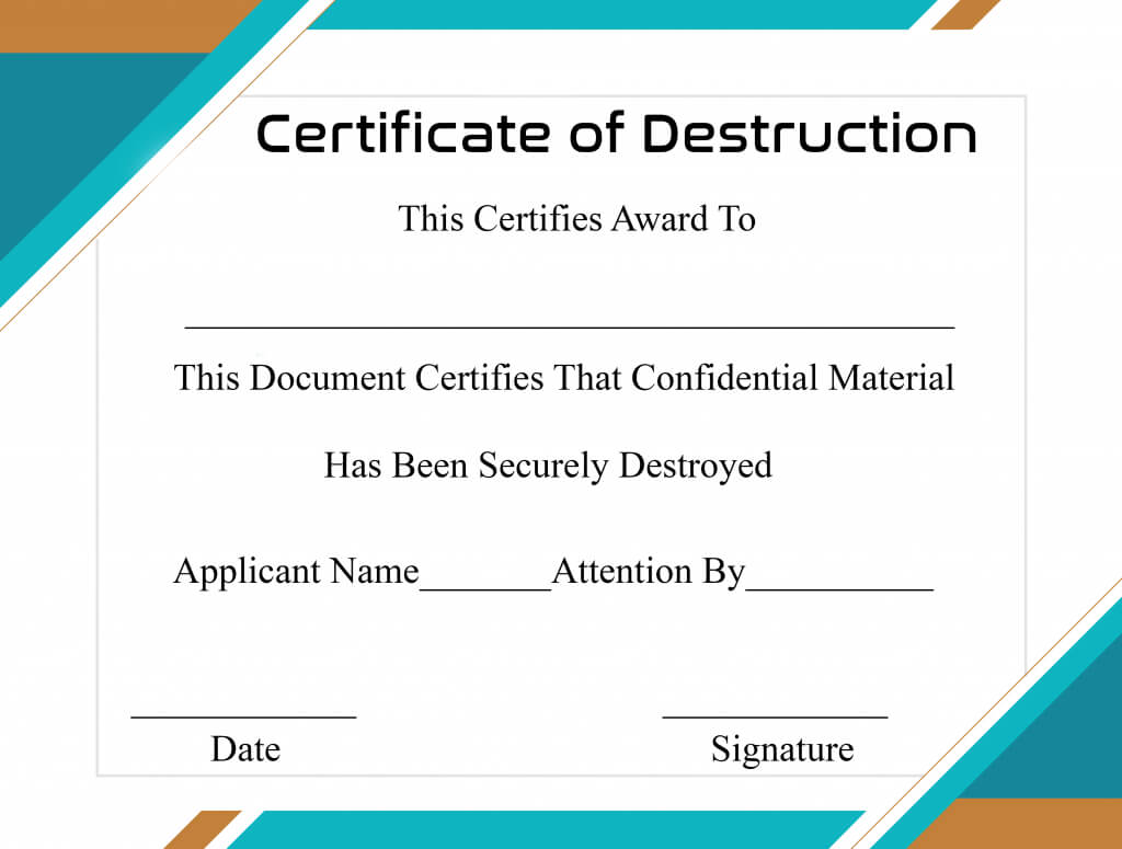 Free Printable Certificate Of Destruction Sample With Hard Drive Destruction Certificate Template