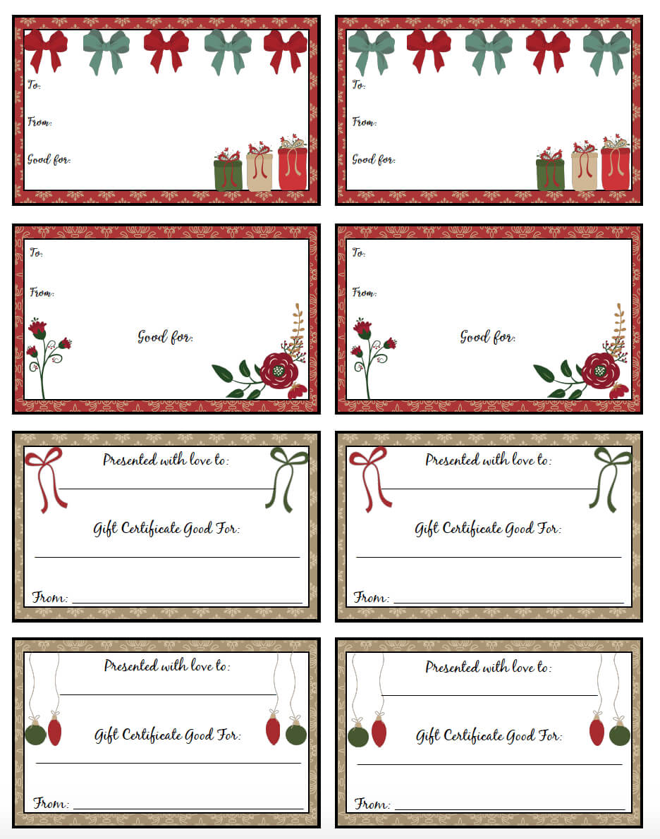 Free Printable Christmas Gift Certificates: 7 Designs, Pick With Free Christmas Gift Certificate Templates