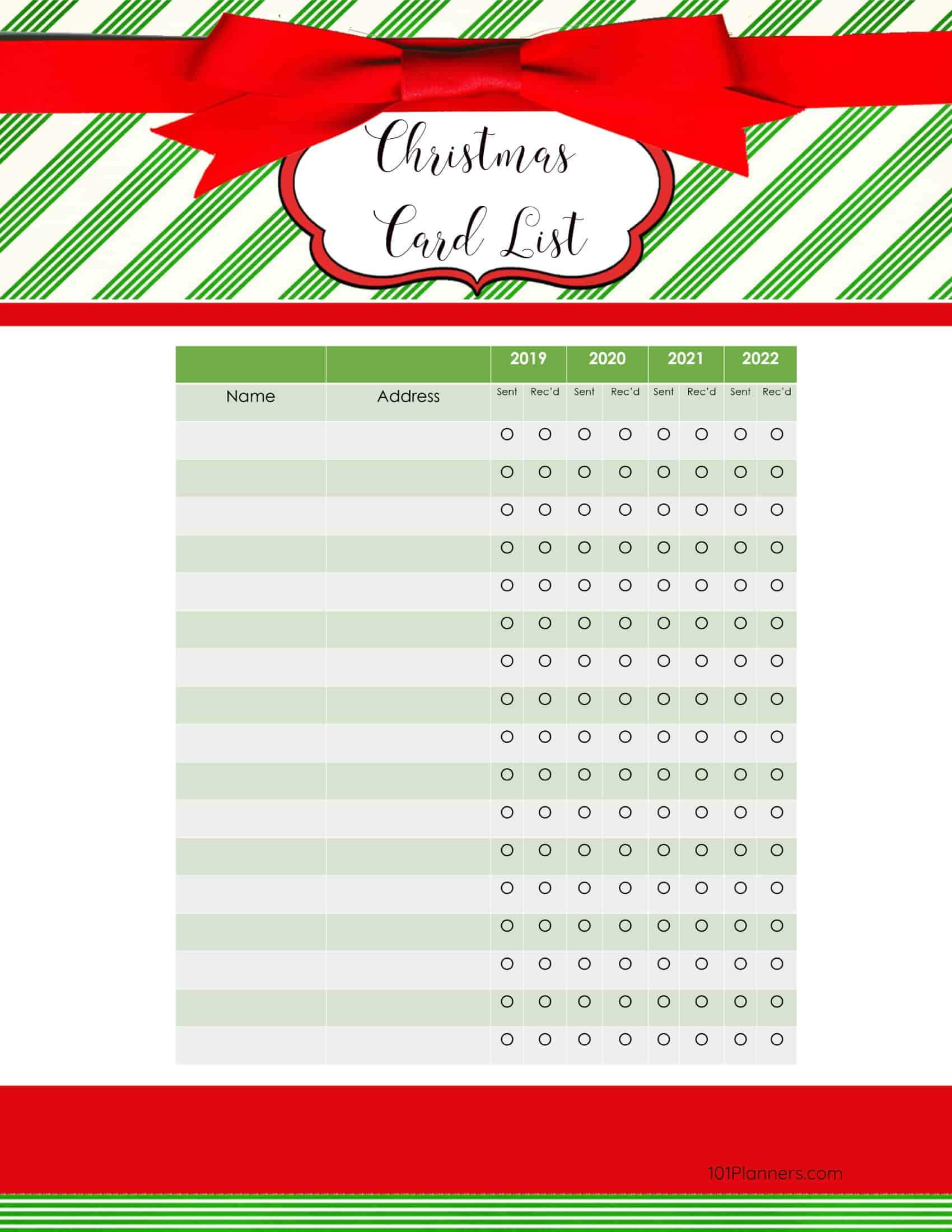 Free Printable Christmas Gift List Template Throughout Christmas Card List Template