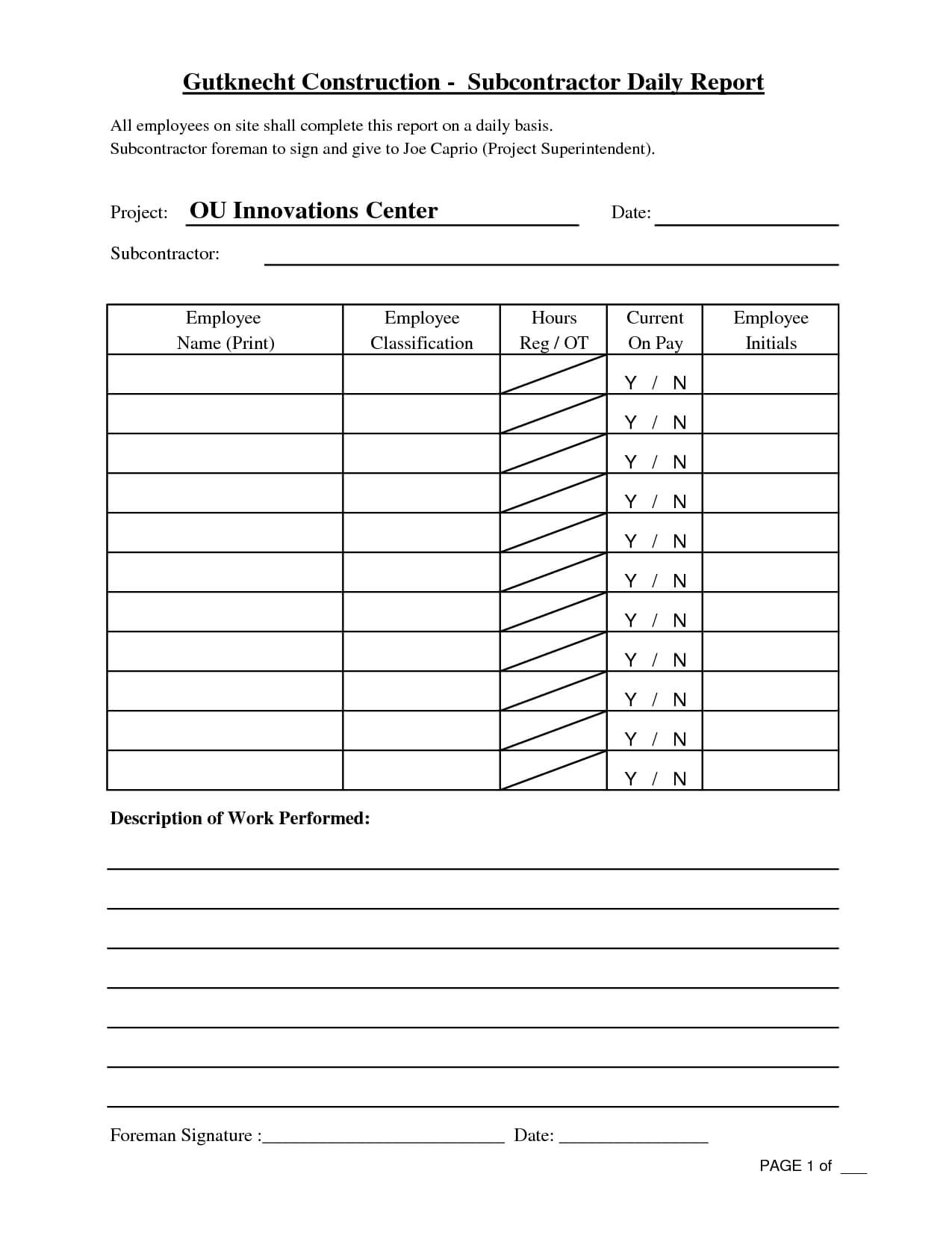 Free Printable Construction Daily Work Report Template Intended For Employee Daily Report Template