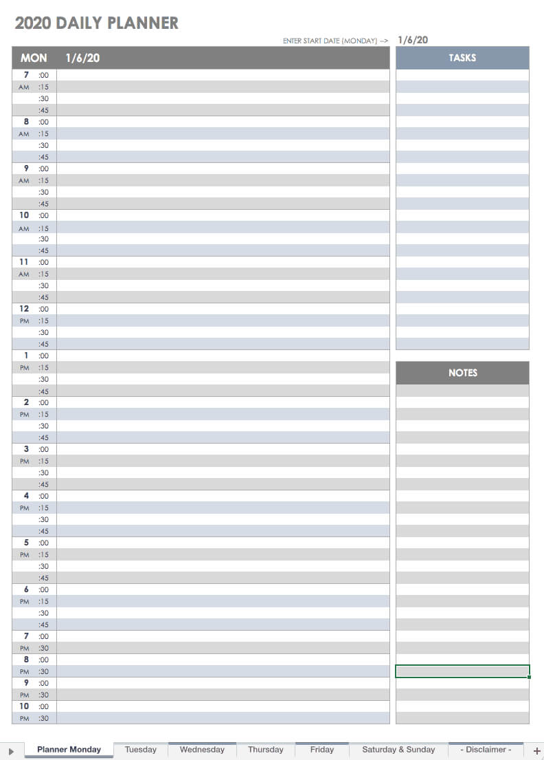 Free Printable Daily Calendar Templates | Smartsheet Pertaining To Printable Blank Daily Schedule Template