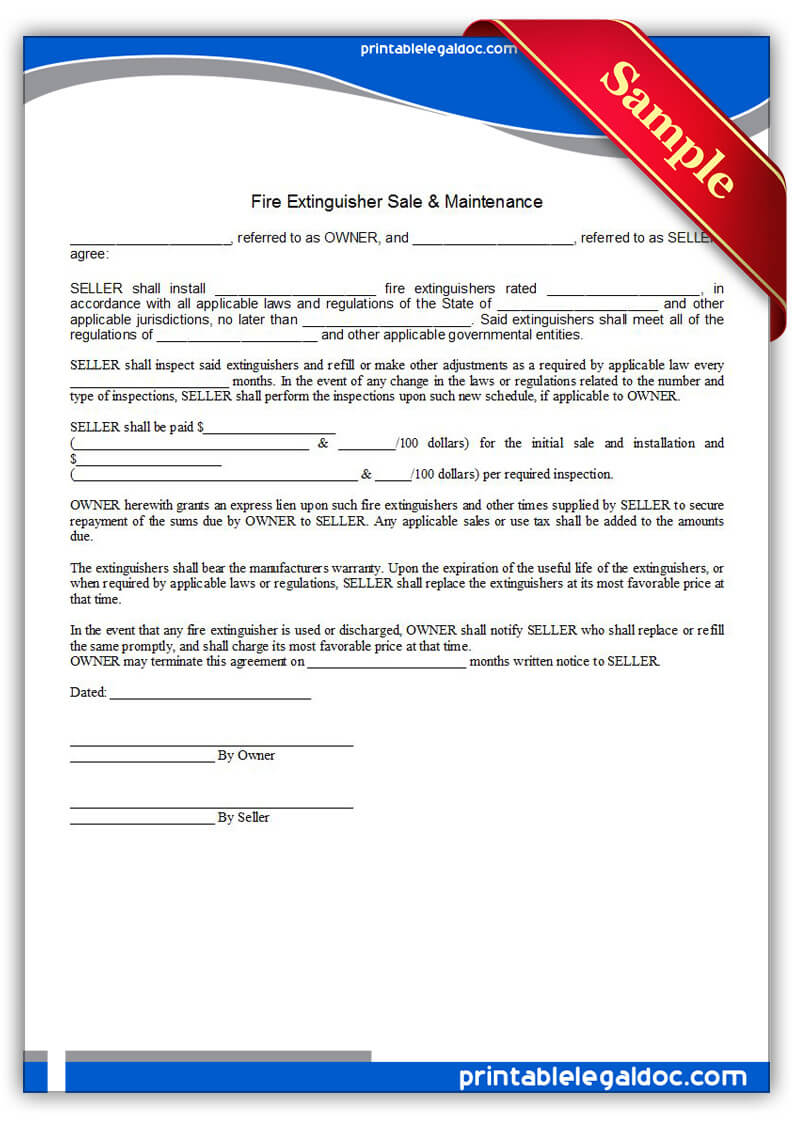 Free Printable Fire Extinguisher Sale & Maintenance For Fire Extinguisher Certificate Template