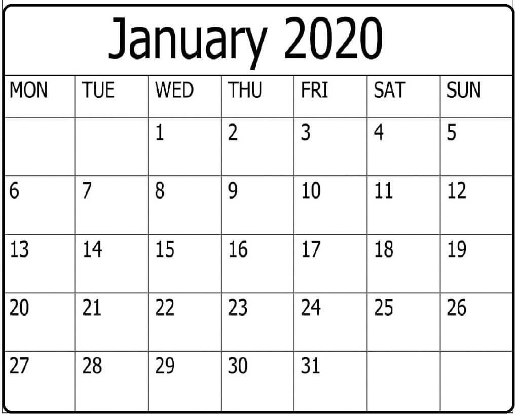 Free Printable January 2020 Calendar Word Template – Free Within Blank Word Wall Template Free