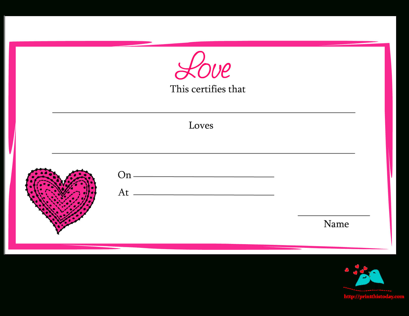 Free Printable Love Certificates With Love Certificate Templates