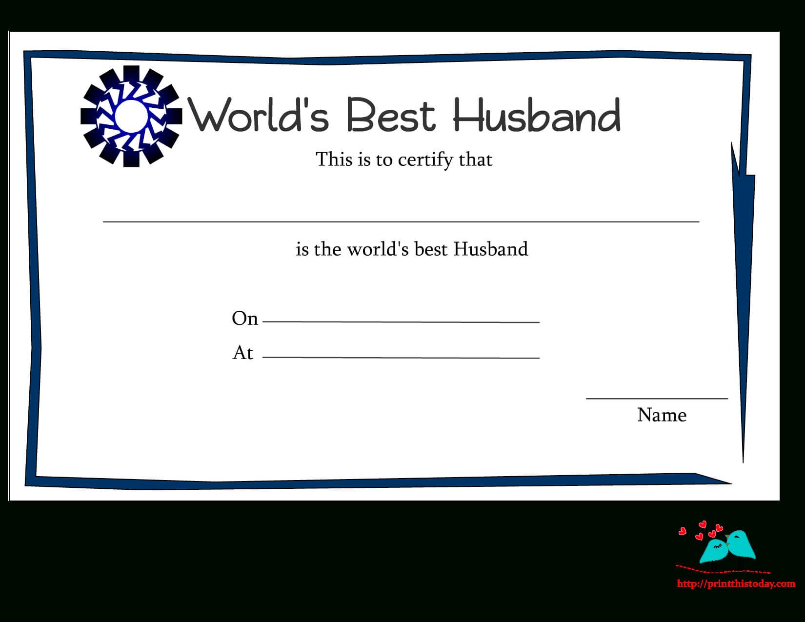 Free Printable World's Best Husband Certificates Regarding Anniversary Certificate Template Free