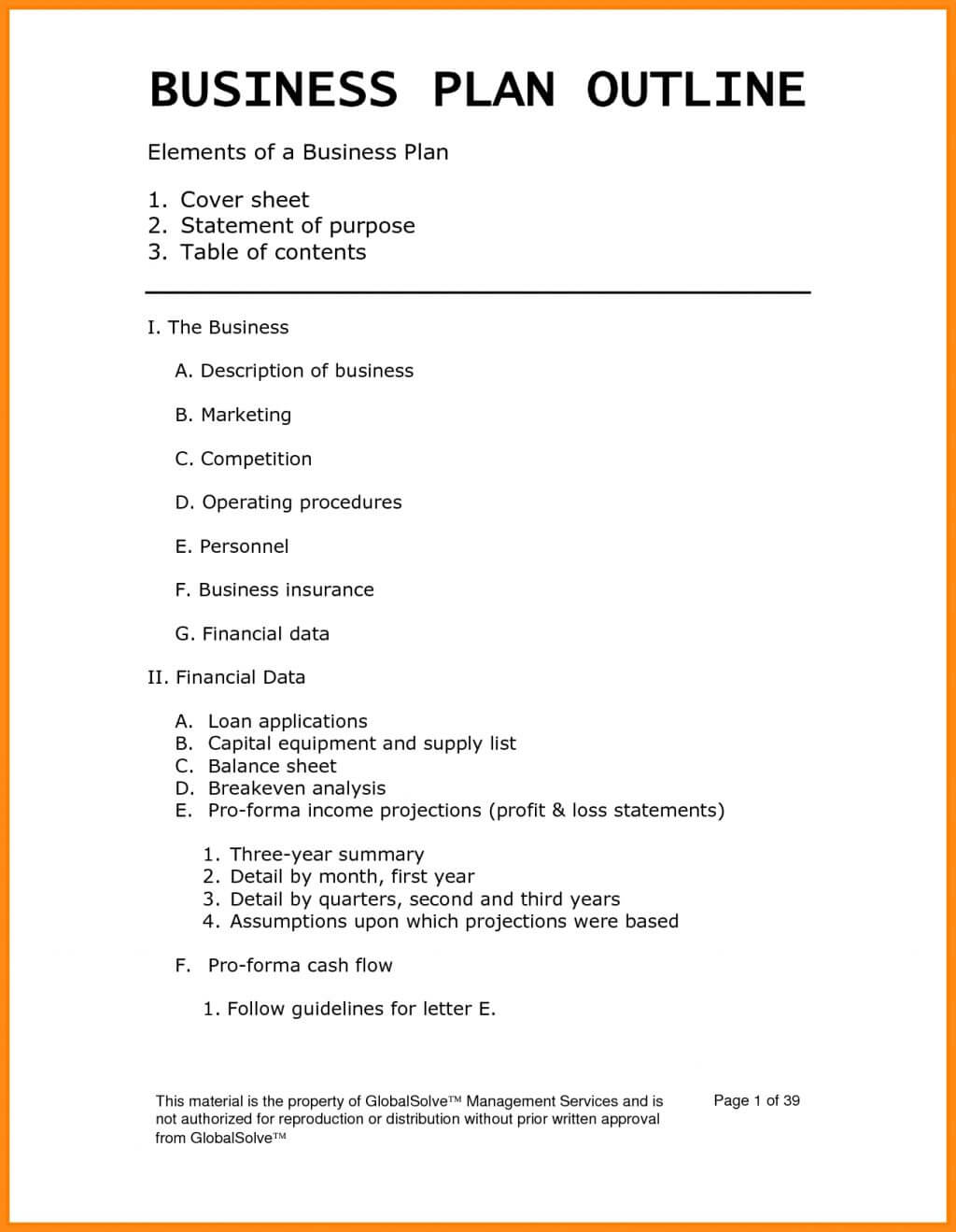 Free Restaurant Business Plan Te Excel Examples Blank Regarding Blank Table Of Contents Template Pdf