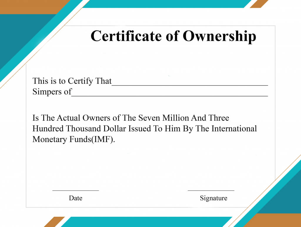 Free Sample Certificate Of Ownership Templates | Certificate Throughout Ownership Certificate Template