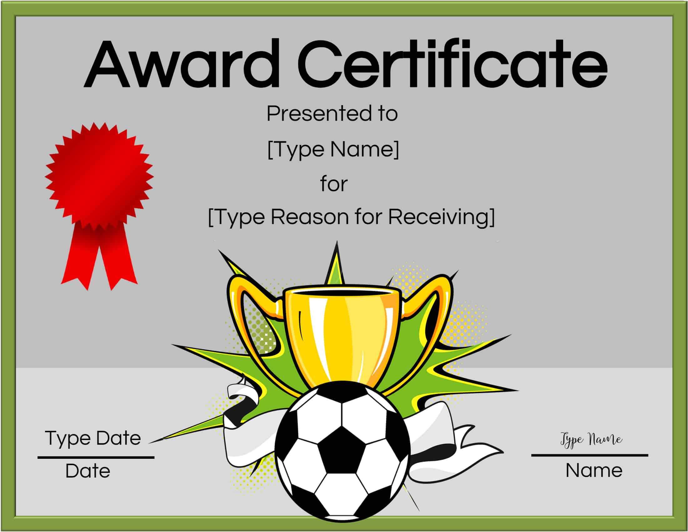 Free Soccer Certificate Maker | Edit Online And Print At Home For Soccer Award Certificate Template