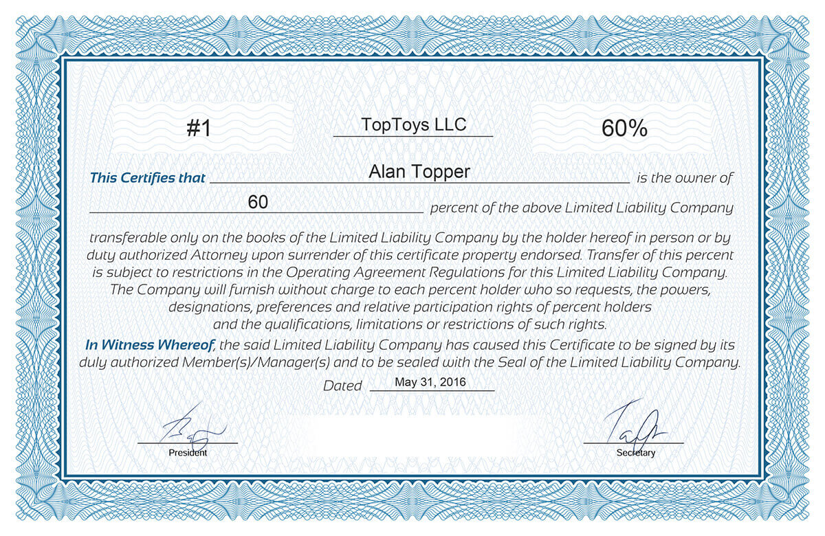Free Stock Certificate Online Generator With Llc Membership Certificate Template